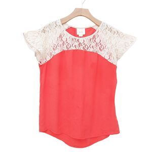 Anthropologie Maeve Blouse Womens Small Orange Lace Short Sleeve Round Neck Boho